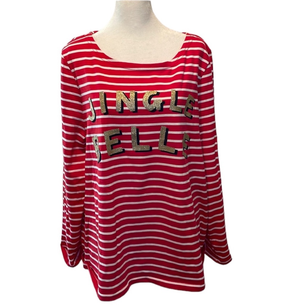 HOLIDAY Tee. Red and white striped long sleeve tee. Size 14. EUC